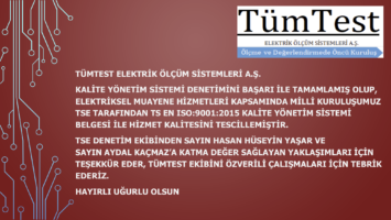 TÜMTEST A.Ş. HİZMET KALİTESİNİ TSE İLE TESCİLLEDİ